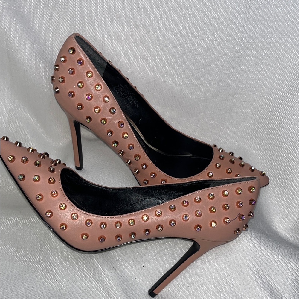 Studded Blush Pink Pointed-Toe Stiletto Pumps